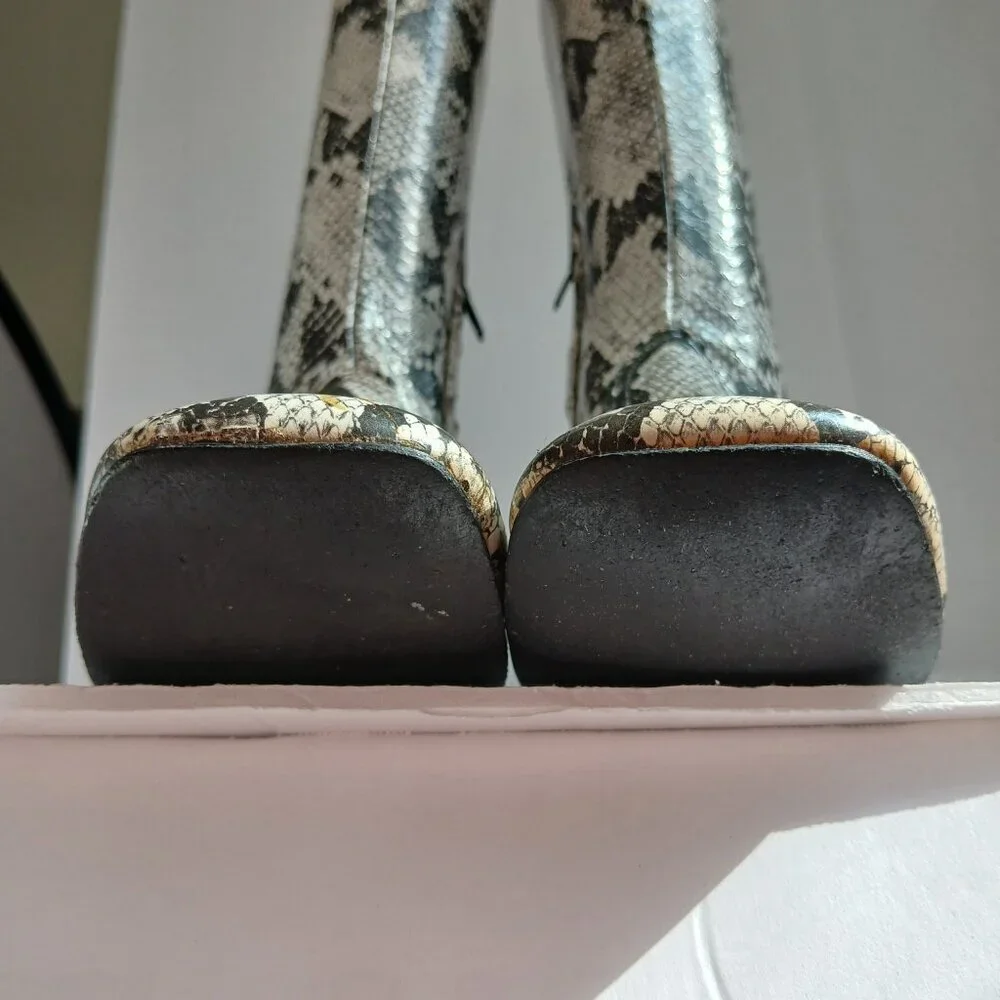 Vintage60's/70's  SnakePrint KneeHigh BlockHeel SquareToe Mod GoGoBoots Sz8 - Picture 11 of 14